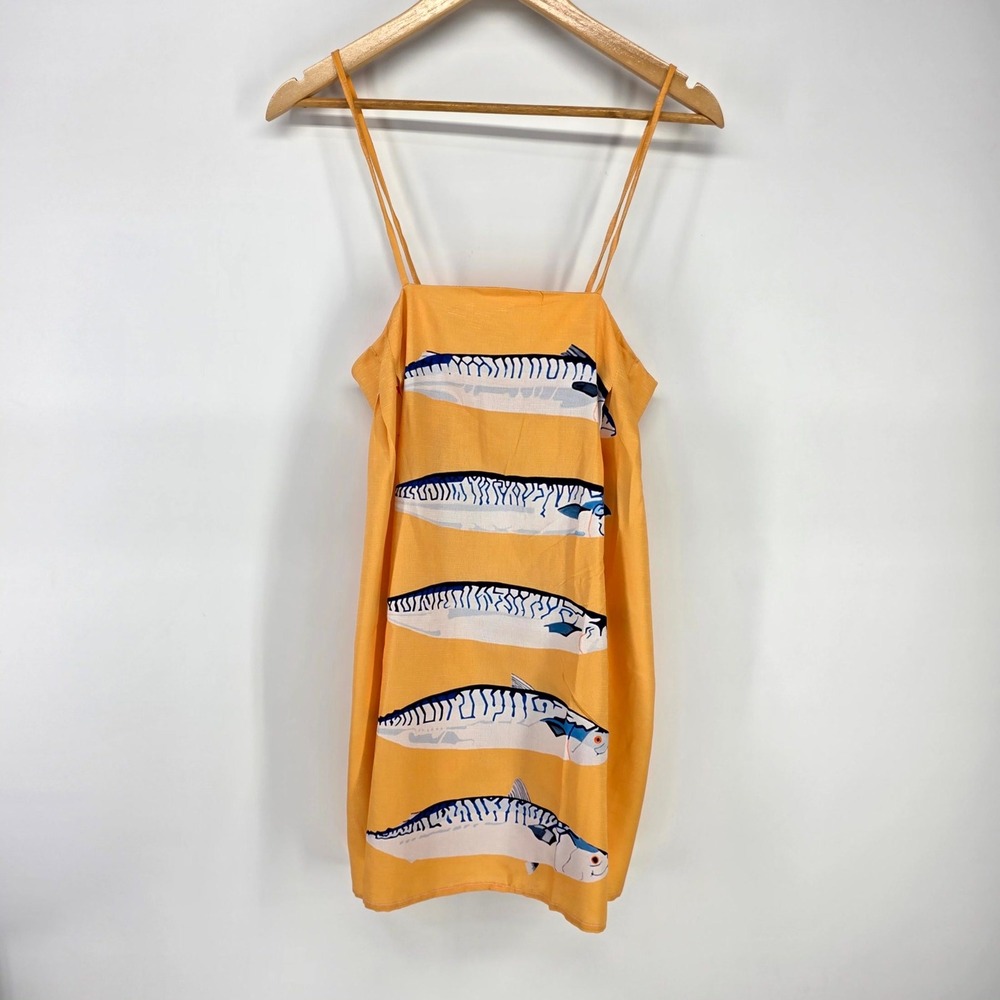 H&M Mini Dress Women S Orange Fish Print Spaghetti Strap Mackerel Summer Coastal